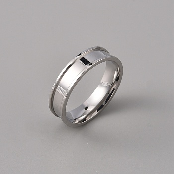 201 Stainless Steel Grooved Finger Ring Settings, Ring Core Blank, for Inlay Ring Jewelry Making, Stainless Steel Color, Inner Diameter: 21mm