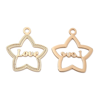 Long-Lasting Plated Brass Pendant Rhinestone Setting, Star with Word Love Charm, Light Gold, 13.5x12x0.3mm, Hole: 1.2mm, Fit For 0.5mm Rhinestone