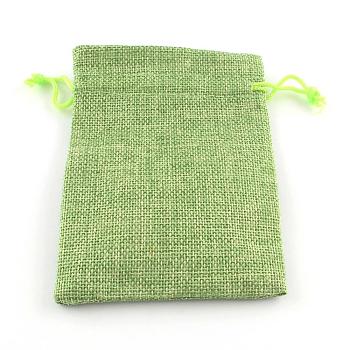 Polyester Imitation Burlap Packing Pouches Drawstring Bags, for Christmas, Wedding Party and DIY Craft Packing, Yellow Green, 9x7cm