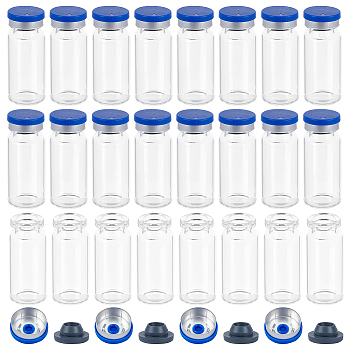 Glass Bottles, Refillable Bottle, with Borosilicate Caps, Plastic Stopper, Plastic Aluminum Flip off Caps and Rubber Stoppers, Clear, 2.2x5cm, Capacity: 10ml