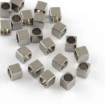 201 Stainless Steel Cube Spacer Beads, Stainless Steel Color, 3x3x3mm, Hole: 2mm