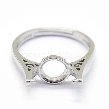 Adjustable 925 Sterling Silver Ring Components, For Half Drilled Beads, Platinum, Tray: 10x5mm, 16.5mm, Pin: 0.6mm(X-STER-I016-006P)