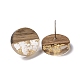 Resin & Walnut Wood Flat Round Stud Earrings with 304 Stainless Steel Pin for Women(EJEW-N017-010B-02)-2