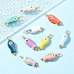 10Pcs Evil Eye Fish Shaped Glazed Porcelain Pendants, with Golden Tone Iron Findings, Mixed Color, 30x10mm(PALLOY-YW00086-07)