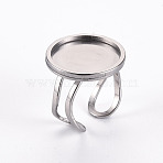 Tarnish Resistant 201 Stainless Steel Cuff Ring Findings, Round Bezel Cup Ring Settings, Laser Cut, Stainless Steel Color, Tray: 18mm, US Size 7 1/4(17.5)~US Size 8(18mm)(STAS-S080-040E-P)