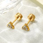 Ion Plating(IP) 304 Stainless Steel Triangle Stud Earrings, with Rhinestone, Real 14K Gold Plated, Crystal, 4x4.5mm(EJEW-A118-11G-01)