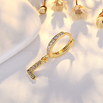 Brass Micro Pave Clear Cubic Zirconia Hoop Earrings, Golden, Letter L, 24x7mm(WGE85EC-12)