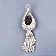 Polycotton(Polyester Cotton) Tassel Big Pendants Decorations, with Wood Ring, Old Lace, 325~345x100x80mm(FIND-T035-13N)