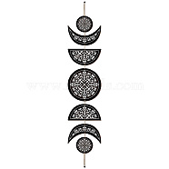 Moon Phase Wood Hanging Wall Decorations, with Cotton Thread Tassels, for Home Wall Decorations, Flower Pattern, 72.5cm(HJEW-WH0054-002)