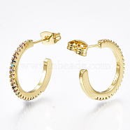 Brass Micro Pave Cubic Zirconia Stud Earrings, Half Hoop Earrings, Real 18K Gold Plated, 18.5x1.5mm, Pin: 0.7mm(EJEW-S201-51A)