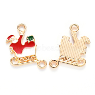 Alloy Enamel Links connectors, for Christmas, Father Christmas with Sledge, Light Gold, Red, 21x14.5x1.5mm, Hole: 1.8mm(X-ENAM-S121-104)