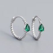 Simple S925 Sterling Silver Twisted Teardrop Hoop Earrings, Geometric Design, Silver, 13x3mm(NS9884-3)