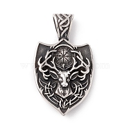 Tibetan Style 304 Stainless Steel Pendants, Shield, Antique Silver, 49x28x9.5mm, Hole: 8.5x5mm(STAS-P305-17AS)