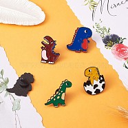 5Pcs 5 Style Cute Dinosaurs Enamel Pins, Electrophoresis Black Alloy Animal Brooch for Backpacks Clothes Jackets Hats, Mixed Color, 26~32x22~30mm, 1Pc/style(JBR085A)