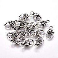 Tibetan Style Heart Lobster Claw Clasps, Cadmium Free & Nickel Free & Lead Free, Antique Silver, 26.5x14x6mm, Hole: 4mm(LF014Y-NF)