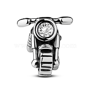 TINYSAND Motorcycle Thai 925 Sterling Silver European Beads, Large Hole Beads, with Cubic Zirconia, Antique Silver, 17.5x10.9x9.5mm, Hole: 4.6mm(TS-C-073)