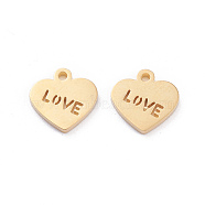 Valentine's Day 304 Stainless Steel Charms, Laser Cut, Heart with Word Love, Golden, 10x10x1mm, Hole: 1.2mm(STAS-I151-28G)