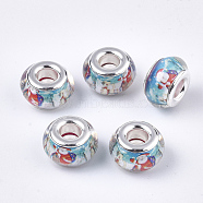 Resin European Beads, Large Hole Beads, with Platinum Tone Brass Double Cores, Christmas Theme, Rondelle, Sky Blue, 13x8mm, Hole: 5mm(X-RPDL-T002-01A)