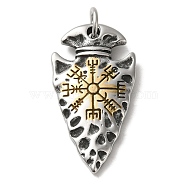 Viking 304 Stainless Steel Pendants, with Jump Ring, Pirate Spear with Vegvisir Charm, Antique Silver & Golden, 45x24x5.5mm, Hole: 7mm(STAS-Z059-06AS)