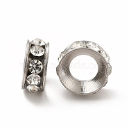 201 Stainless Steel Crystal Rhinestone Spacer Beads, Donut, Stainless Steel Color, 11x4.5mm, Hole: 5.5mm(STAS-G305-01P)