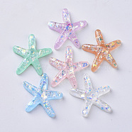 Resin Cabochons, with Paillette/Sequins, Starfish/Sea Stars, Mixed Color, 37.5x40x10mm(X-CRES-S306-021)