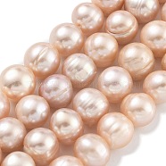 Natural Cultured Freshwater Pearl Beads Strands, Potato, Light Salmon, 9~10mm, Hole: 0.6mm, about 19~20pcs/strand, 6.10~6.50 (15.5~16.5cm)(PEAR-C003-19E)