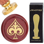 Brass Wax Seal Stamps with Rosewood Handle, for DIY Scrapbooking, Spade, 25mm(AJEW-WH0412-0222)