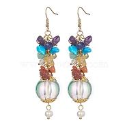 Chakra Natural Gemstone Chip Dangle Earrings, with Transparent Acrylic Beads & Ion Plating(IP) 304 Stainless Steel Earring Hooks, Colorful, 85~87mm(EJEW-JE05293)