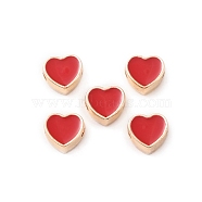 Light Gold Plated Alloy Enamel Beads, Heart, Red, 7.5x8x3.5mm, Hole: 1.6mm(ENAM-WH0001-25A)