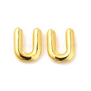 Brass Hollow Out Initial Letter Stud Earrings for Women, Real 18K Gold Plated, Lead Free & Cadmium Free, Letter.U, 7x6x1.5mm, Pin: 0.8mm(EJEW-A044-01G-U)