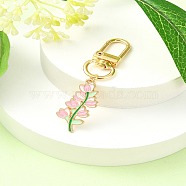 Alloy Enamel Flower Pendant Decorations, with Alloy Swivel Clasps, Pink, 65mm, Pendant: 33mm(HJEW-YW00023-05)