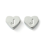 316 Surgical Stainless Steel Beads, Love Heart with Letter Bead, Stainless Steel Color, Letter J, 5.5x6.5x2.5mm, Hole: 1.4mm(STAS-R230-01J-P)