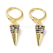 Real 18K Gold Plated Brass Dangle Leverback Earrings, with Cubic Zirconia, Cone, Colorful, 29.5x6.8mm(EJEW-L269-029G)
