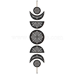 Moon Phase Wood Hanging Wall Decorations, with Cotton Thread Tassels, for Home Wall Decorations, Flower Pattern, 72.5cm(HJEW-WH0054-002)