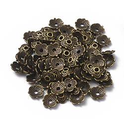 4-Petal Tibetan Style Alloy Flower Bead Caps, Cadmium Free & Nickel Free & Lead Free, Antique Bronze, 8x8x2mm, Hole: 2mm(X-TIBE-S222-AB-NR)