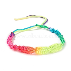 Rainbow Color Polyester Braided Adjustable Bracelet Making for Women, Colorful, 11-3/8~11-5/8 inch(28.8~29.5cm), 9mm(BJEW-F454-05)