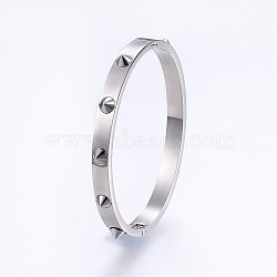 Punk Rock Style, 304 Stainless Steel Bangles, Stainless Steel Color, 2-1/4 inch(5.7cm)x1-7/8 inch(4.8cm), 6mm(BJEW-P222-11P)