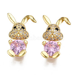 Brass Clear Cubic Zirconia Pendants, Nickel Free, Rabbit, Real 16K Gold Plated, 24.5x15.5x9.5mm, Hole: 3.5x8mm(KK-Q769-017-NF)