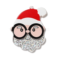 Printed Christmas Theme Acrylic Pendants, Santa Claus, 42x33x2mm, Hole: 1.6mm(OACR-L018-07C)