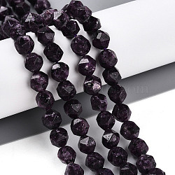 Dyed Natural Sesame Jasper Beads Strands, Faceted, Star Cut Round Beads, Purple, 7~8x6~7.5x6~7.5mm, Hole: 1mm, about 48~49pcs/strand, 14.17~15.35''(36~39cm)(G-T139-8mm-47K)