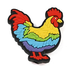 Food Grade Silicone Focal Beads, Colorful, Rooster, 29x29x7mm, Hole: 2mm(SIL-F013-04)