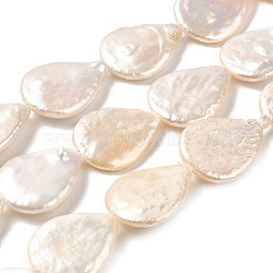Natural Baroque Pearl Keshi Pearl Beads Strands, Cultured Freshwater Pearl, Teardrop, Grade 5A+, Old Lace, 18x14x3.5~4mm, Hole: 0.4mm, about 22pcs/strand, 15.39''(39.1cm)(PEAR-E016-018)