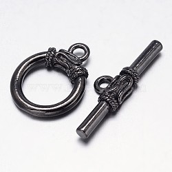Brass Ring Toggle Clasps, Gunmetal, Ring: 21x16x6mm, Bar: 9x29x4mm, Hole: 1mm(KK-L116-22B)