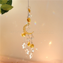 Quartz Crystal Big Pendant Decorations, Hanging Sun Catchers, Moon, Goldenrod, 30cm(HJEW-PW0001-020A)