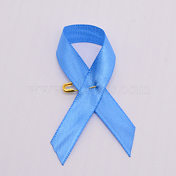 Polyester Brooch, with Iron Safety Pins, Awareness Ribbon, Sky Blue, 65x35x1.5mm(AJEW-WH0018-44A)