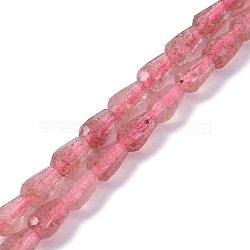 Natural Strawberry Quartz Beads Strands, Faceted, Teardrop, 5.5~8.3x4.1~4.35mm, Hole: 0.5mm, about 30pcs/strand, 7.48 inch(19cm)(G-C080-B01-01A)