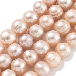 Natural Cultured Freshwater Pearl Beads Strands, Potato, Light Salmon, 9~10mm, Hole: 0.6mm, about 19~20pcs/strand, 6.10~6.50 (15.5~16.5cm)(PEAR-C003-19E)