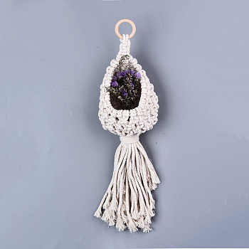 Polycotton(Polyester Cotton) Tassel Big Pendants Decorations, with Wood Ring, Old Lace, 325~345x100x80mm