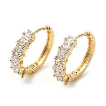 Brass Micro Pave Cubic Zirconia Hoop Earrings, Golden, 21x5.5mm