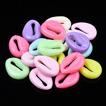 Opaque Acrylic Beads, Cowrie Shell Shaped, Mixed Color, 18x13x5mm, Hole: 2mm, about 900pcs/500g